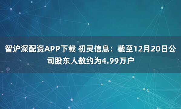 智沪深配资APP下载 初灵信息：截至12月20日公司股东人数约为4.99万户